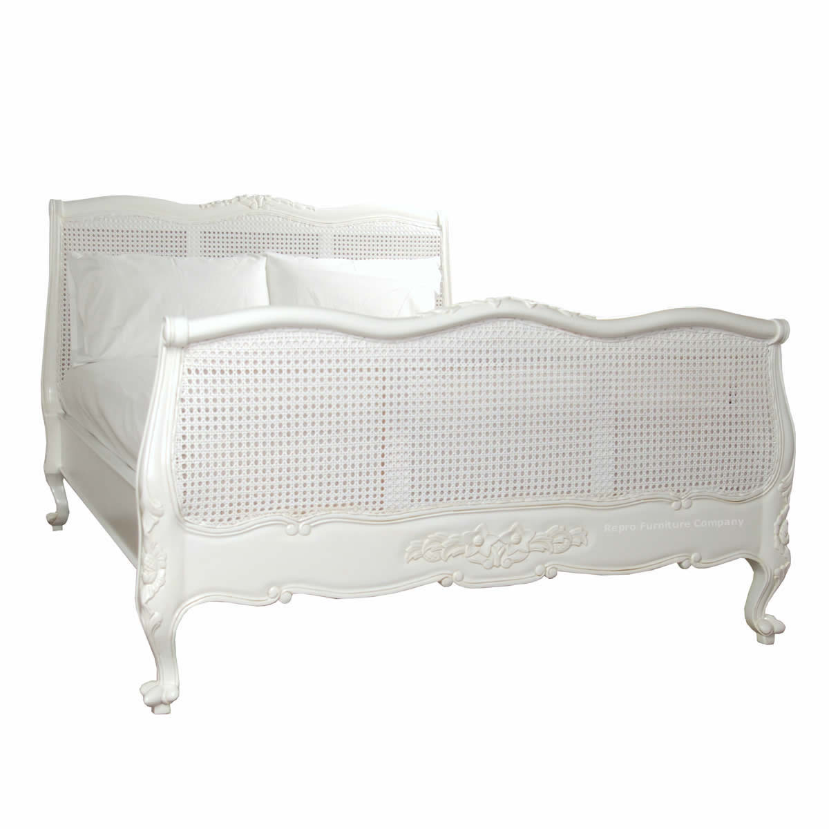 White Louis Rattan French Bed Double Louis Rattan French Bed