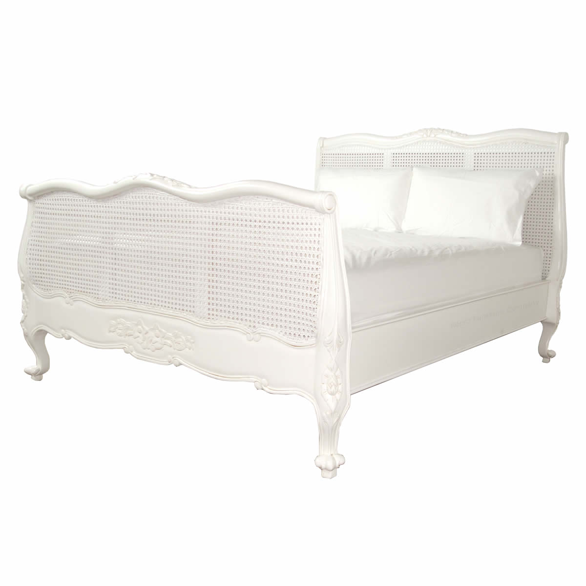 White Louis Rattan French Bed Double Louis Rattan French Bed