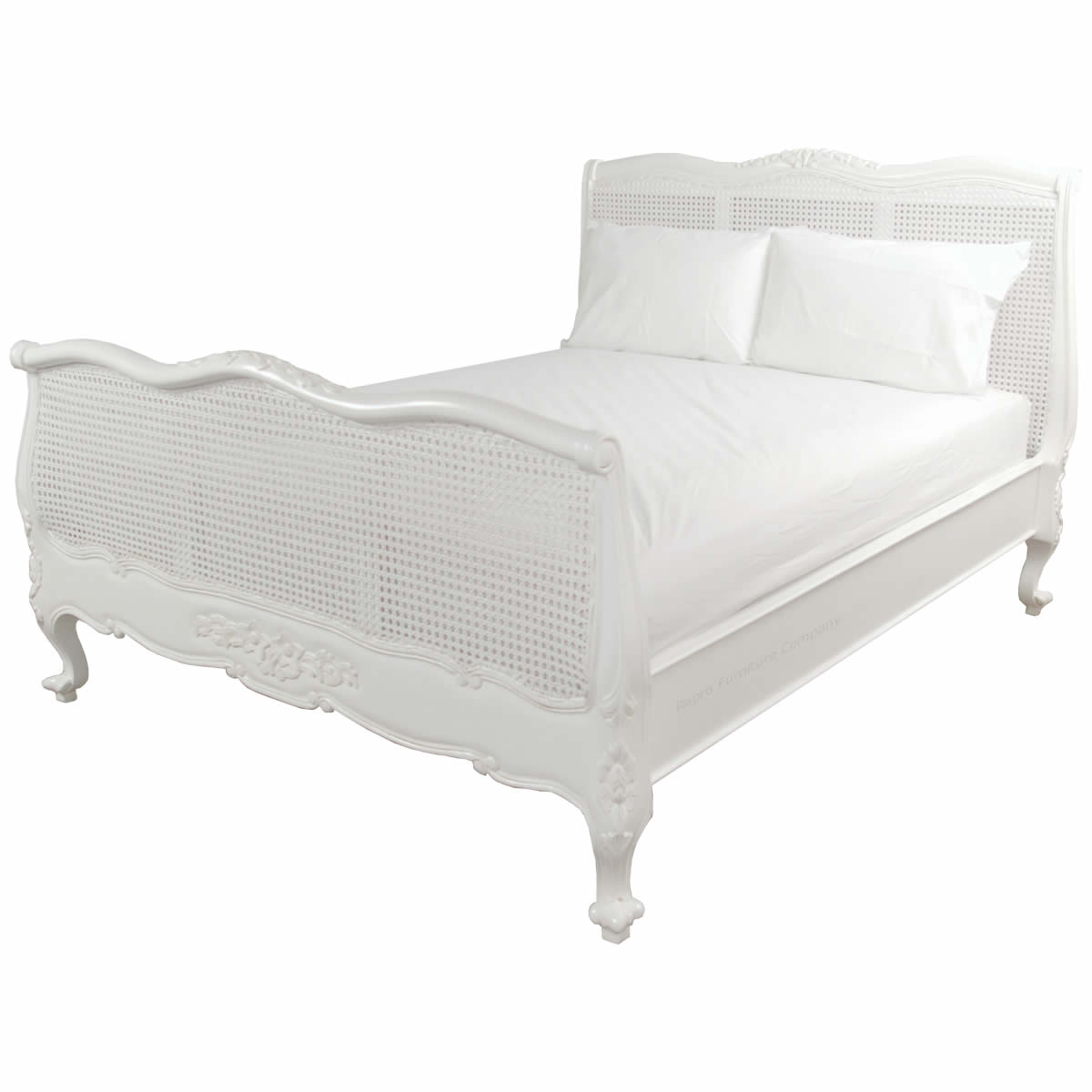 White Louis Rattan French Bed Double Louis Rattan French Bed