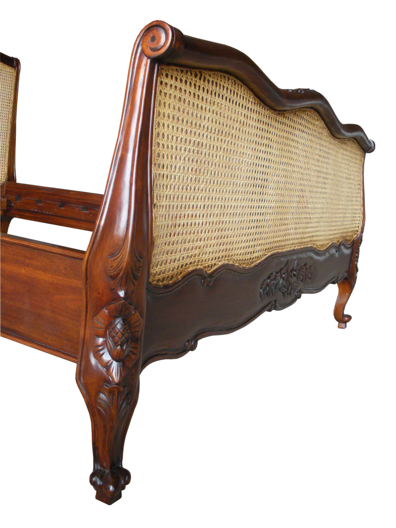 French Louis Mahogany Rattan Bed French Louis Mahogany Rattan Bed - Image 3