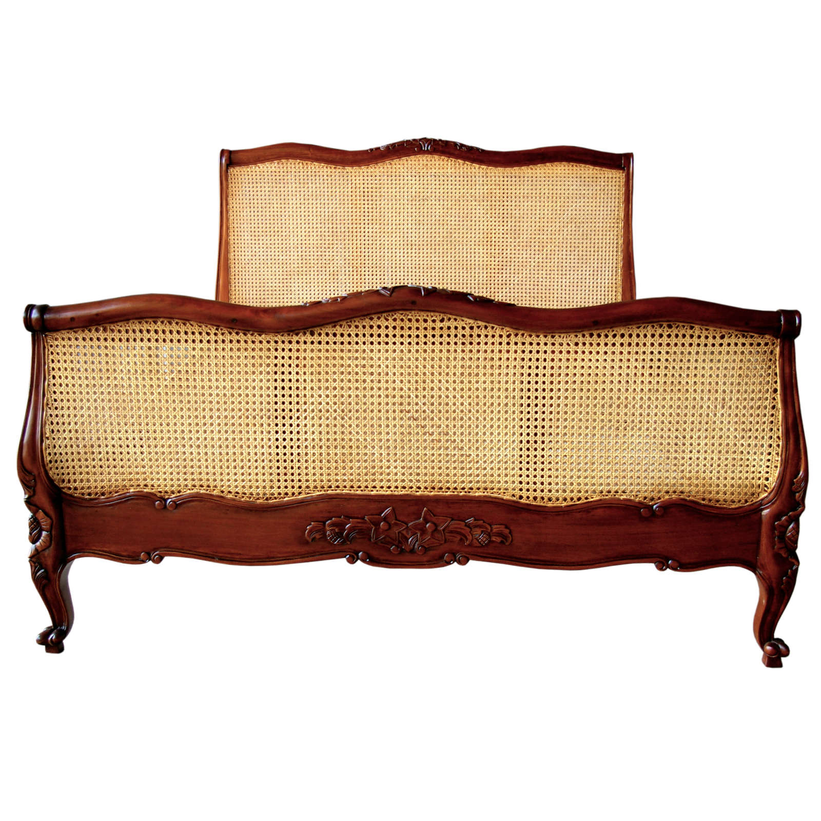 French Louis Mahogany Rattan Bed Louis Rattan Bed