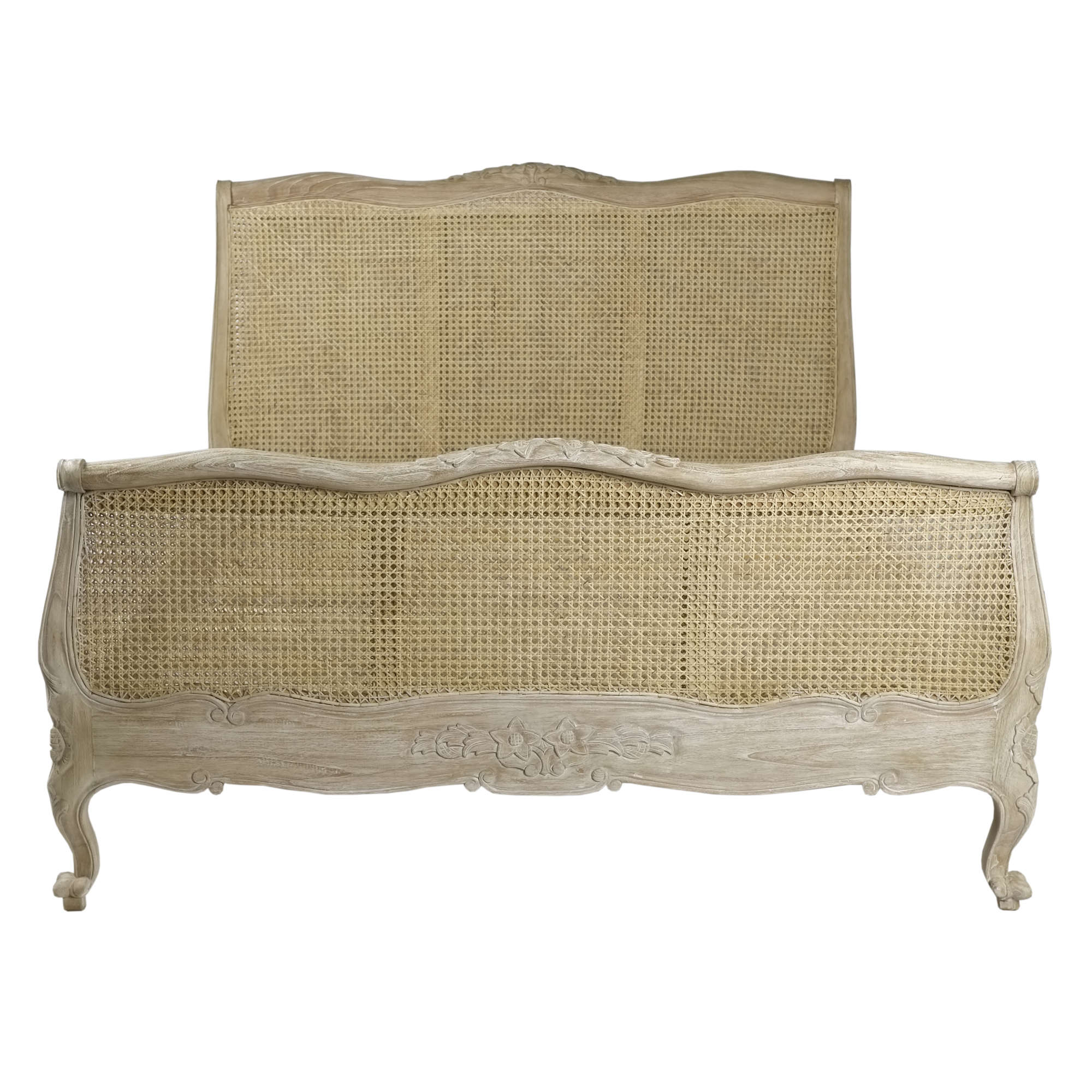 French Weathered Rattan Double Bed Loire Weathered Rattan Bed