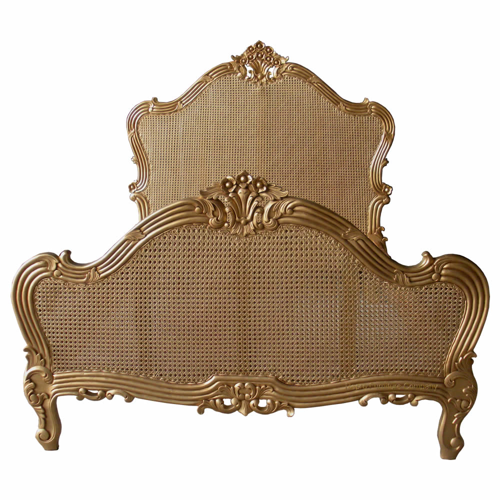 French Single Rattan Panel Gold Bed Gold Single Panel Rattan Bed