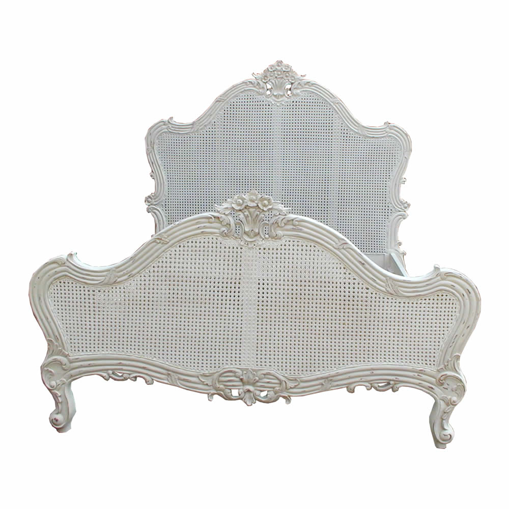 French Single Panel Rattan Bed Louis rattan white french bed