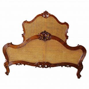 French Louis Mahogany Rattan Bed