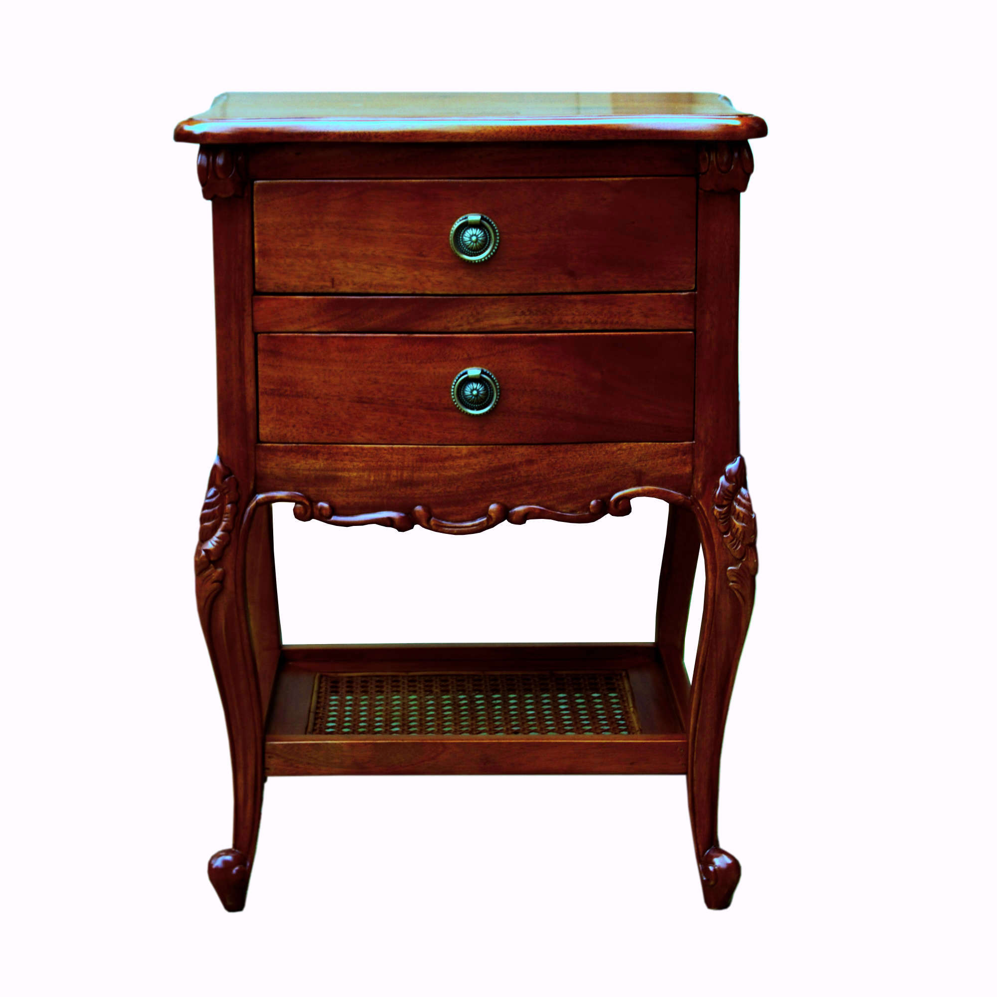 French Mahogany Rattan Bedside