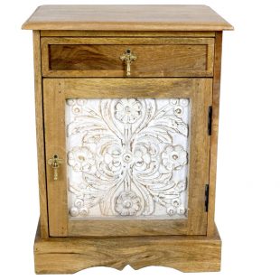 White Wash Carved Panel Bedside