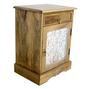 White Wash Carved Panel Bedside