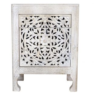 White wash filigree bedside cupboard