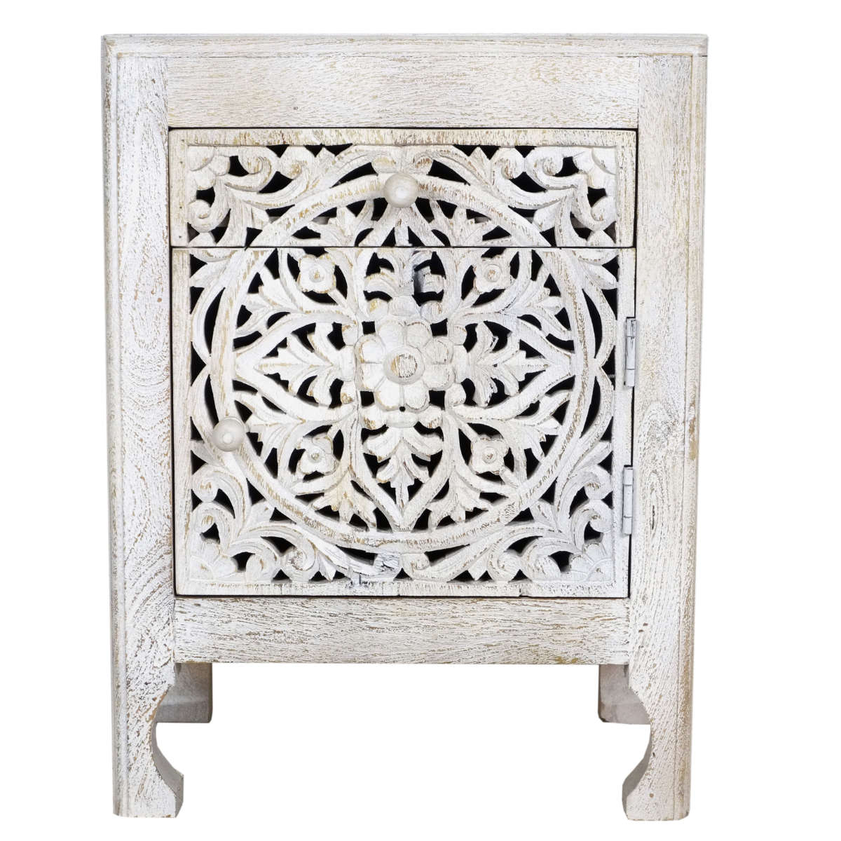 White Wash Filigree Bedside Cupboard White wash filigree bedside cupboard