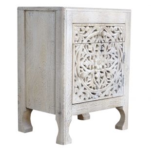 White wash filigree bedside cupboard