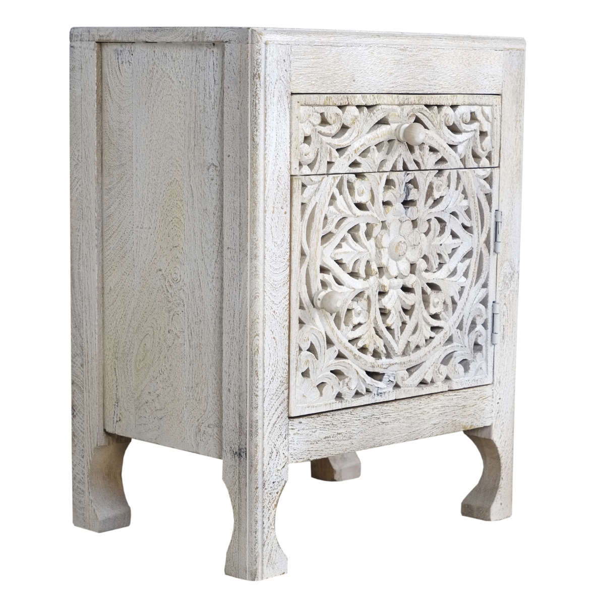White Wash Filigree Bedside Cupboard White wash filigree bedside cupboard
