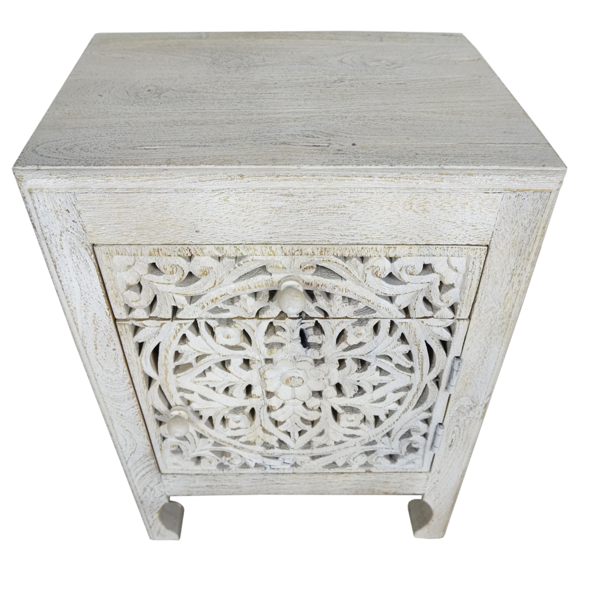 White Wash Filigree Bedside Cupboard White wash filigree bedside cupboard