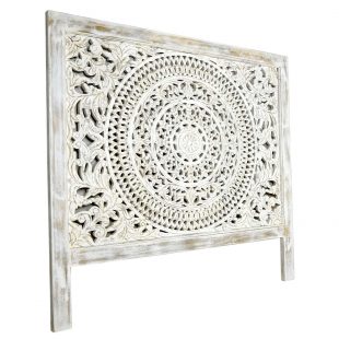 Filigree white wash headboard