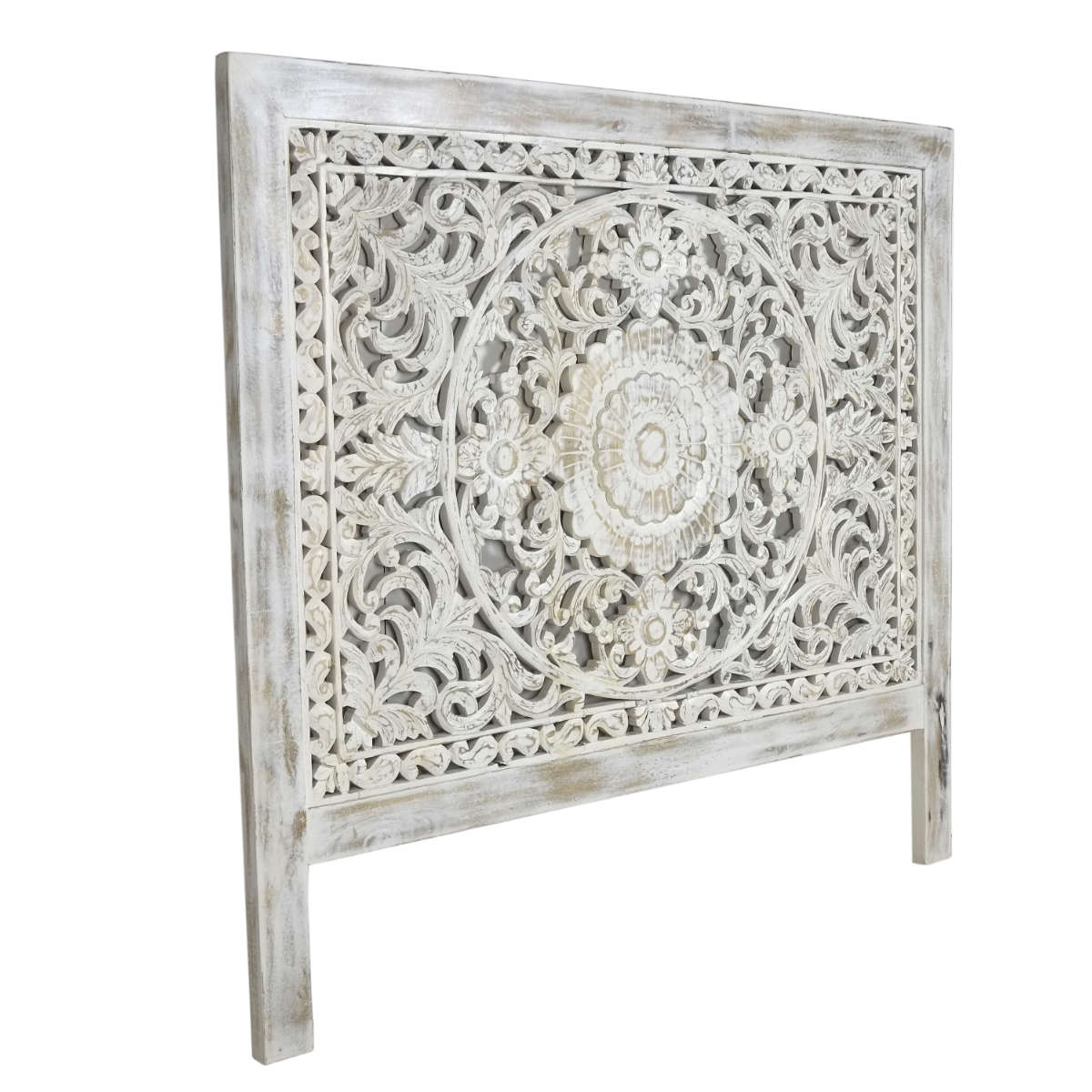 Indian White Wash Headboard Panel Filigree white wash headboard
