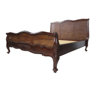 French Mahogany Rattan Low Foot Bed