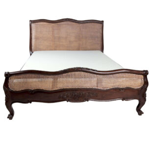 French Mahogany Rattan Super King Low Foot Bed